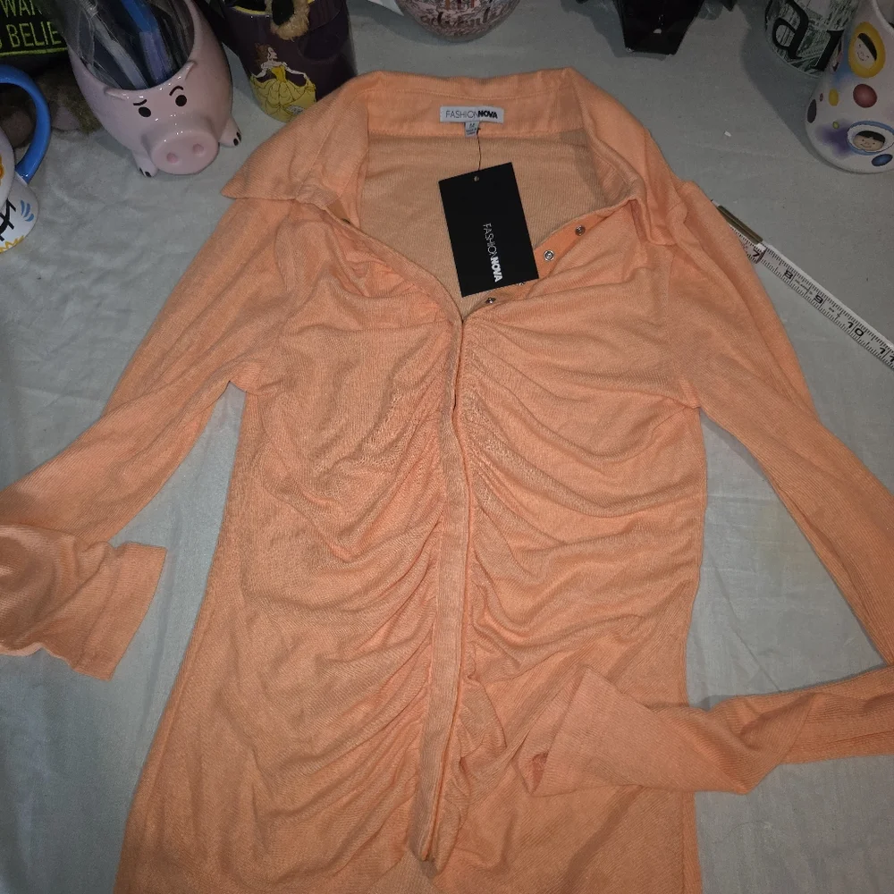 Fashion Nova I'm A Flirt 2-Piece Orange Ruched Top Set Size M NWT - Picture 8 of 13